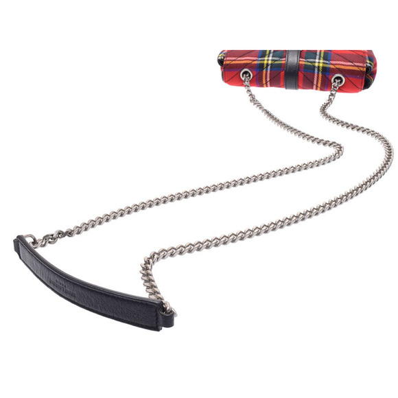 Saint Laurent Punk Check Shoulder Tartan Bag Baby Chain Red - Picture 3 of 12